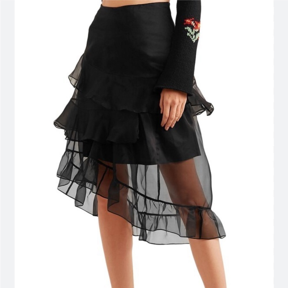 Preen by Thornton Bregazzi Louisa Asymmetric Ruffle silk organza skirt New